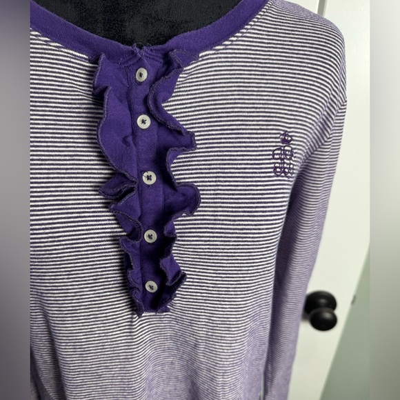 Lauren Ralph Lauren purple Striped Nightgown Women's Long Sleeve Ruffle Trim - Picture 2 of 7